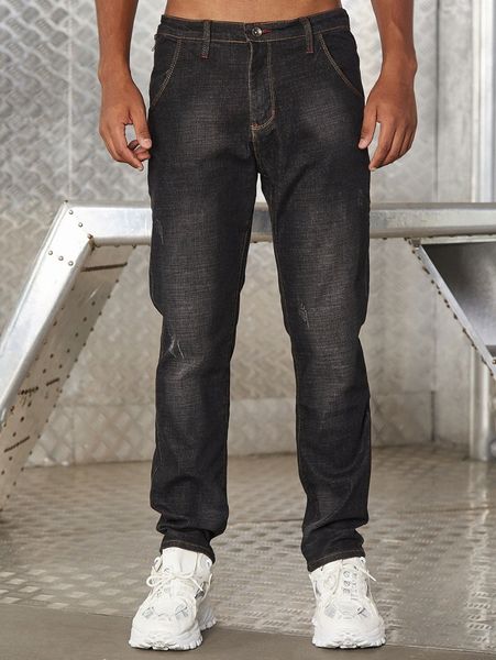 men slant pocket patch detail jeans b4cg#, Blue