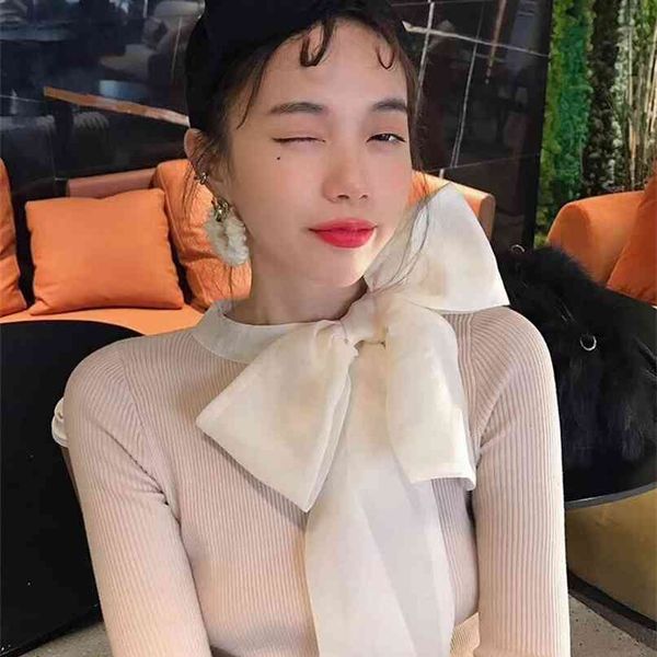 women's autumn bow temperament pullover slim-fit sweater women's white design 210520, White;black
women's autumn bow temperament pullover slim-fit sweater women's white design 210520, White;black