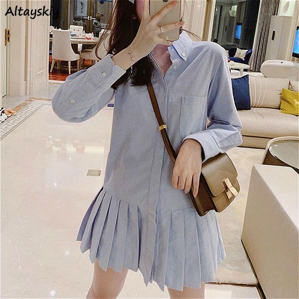 long sleeve dress women solid slim elegant turn-down collar pleated mini female leisure chic korean preppy style students simple casual dres, Black;gray
long sleeve dress women solid slim elegant turn-down collar pleated mini female leisure chic korean preppy style students simple casual dres, Black;gray