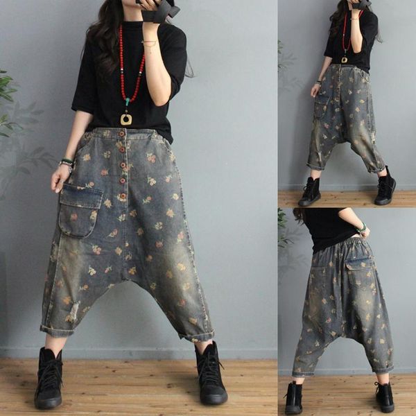 women denim cross-pants baggy low crotch jeans hiphop dance cowboy harem trousers plus size floral printed elastic waist joggers women', Blue
women denim cross-pants baggy low crotch jeans hiphop dance cowboy harem trousers plus size floral printed elastic waist joggers women', Blue
