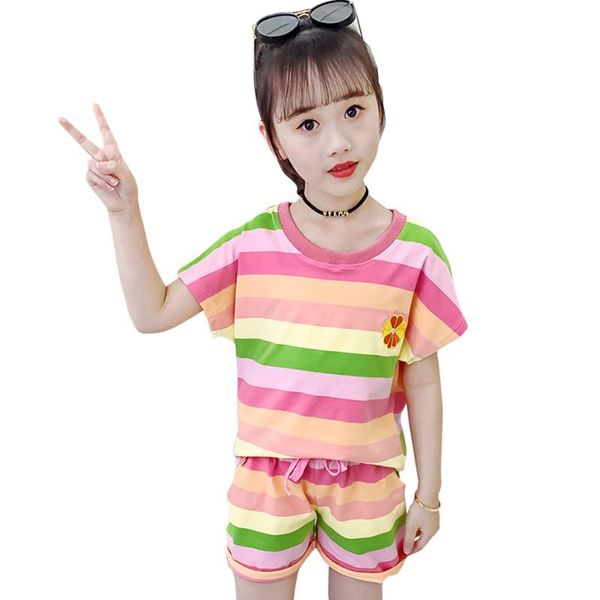 kids clothes girls rainbow tshirt + short children's for summer casual style tracksuit clothing sets, White
kids clothes girls rainbow tshirt + short children's for summer casual style tracksuit clothing sets, White