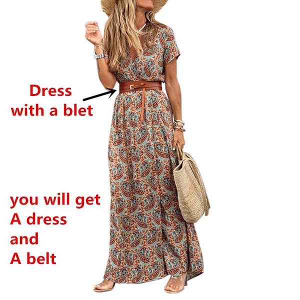 summer women dress long v-neck short sleeve floral print ladies beach bohemian with belt casual dresses, Black;gray
summer women dress long v-neck short sleeve floral print ladies beach bohemian with belt casual dresses, Black;gray
