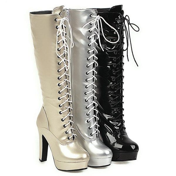 boots 2021 women knee high fashion metallic lace-up autumn ladies shoes square heels platform winter warm long, Black
boots 2021 women knee high fashion metallic lace-up autumn ladies shoes square heels platform winter warm long, Black