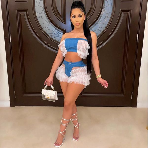 denim mesh two piece set women's tracksuits festival clothing women club outfits ruffle crop 2 shorts matching sets 2021, Gray
denim mesh two piece set women's tracksuits festival clothing women club outfits ruffle crop 2 shorts matching sets 2021, Gray