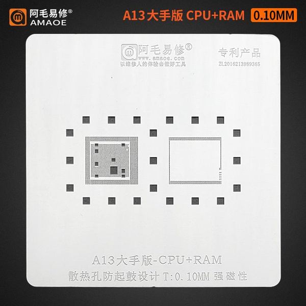 amaoe cpu ram bga reballing stencil kit for a8 a9 a10 a11 a12 a13 solder repair tin plant net 0.1mm cell phone repairing tools
amaoe cpu ram bga reballing stencil kit for a8 a9 a10 a11 a12 a13 solder repair tin plant net 0.1mm cell phone repairing tools