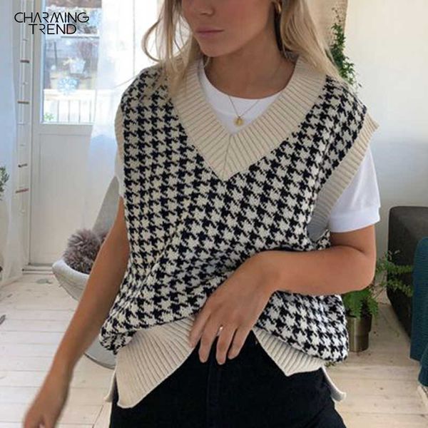fashion womens knitted vest pullovers autumn waistcoat sleeveless loose houndstooth female vintage plaid sweater vest 210702, White
fashion womens knitted vest pullovers autumn waistcoat sleeveless loose houndstooth female vintage plaid sweater vest 210702, White