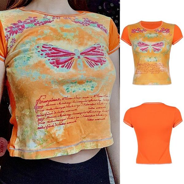 women's t-shirt summer high waist exposed navel short embroidered butterfly sleeve slim and women, White
women's t-shirt summer high waist exposed navel short embroidered butterfly sleeve slim and women, White