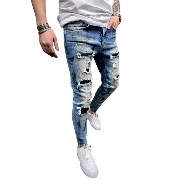 men's jeans male paint ripped slim fit denim pants men hip casual fashion trousers patchwork streetwear hommes long d30, Blue
men's jeans male paint ripped slim fit denim pants men hip casual fashion trousers patchwork streetwear hommes long d30, Blue