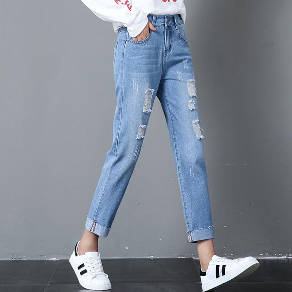 women's jeans korean style straight women plus size summer solid slim ankle length pants loose mid waist elastic waistband, Blue
women's jeans korean style straight women plus size summer solid slim ankle length pants loose mid waist elastic waistband, Blue