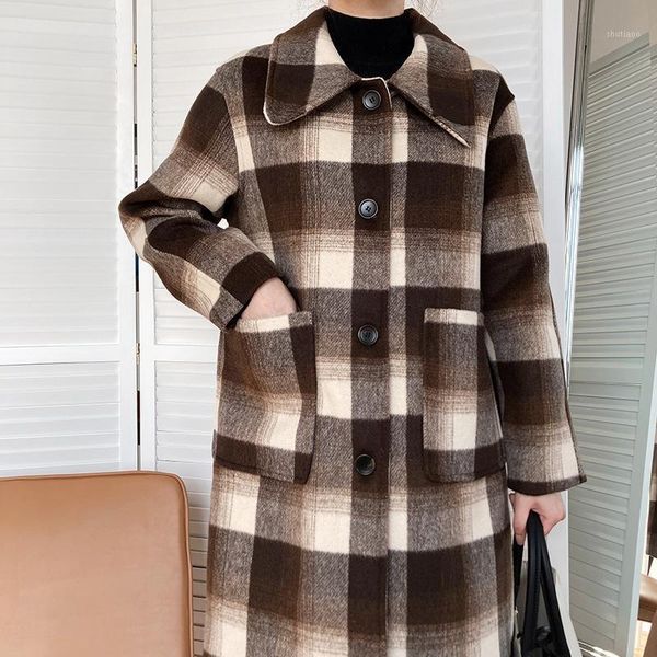 women's wool & blends autumn and winter fashion korean style two-color grid woolen coat retro loose warm stylish elegant long quilted, Black
women's wool & blends autumn and winter fashion korean style two-color grid woolen coat retro loose warm stylish elegant long quilted, Black