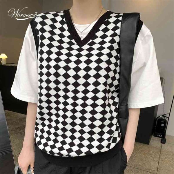 women fashion argyle pattern knitted vest sweater vintage v neck sleeveless female waistcoat y2k 90s chic c-133 210522, Black;white
women fashion argyle pattern knitted vest sweater vintage v neck sleeveless female waistcoat y2k 90s chic c-133 210522, Black;white