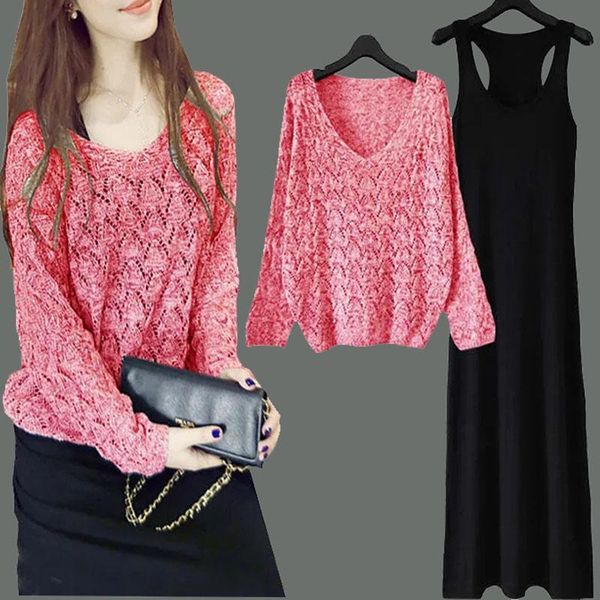 casual dresses two piece set women spring knitted long sleeve t pullover spaghetti strap bodycon dress 2 outfits, Black;gray
casual dresses two piece set women spring knitted long sleeve t pullover spaghetti strap bodycon dress 2 outfits, Black;gray
