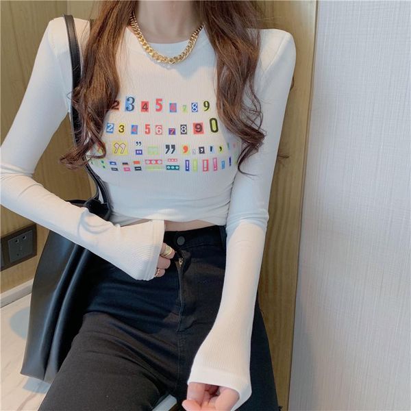 women's t-shirt real po 2021 spring moulting digital symbol print base shirt candy round neck long sleeve, White
women's t-shirt real po 2021 spring moulting digital symbol print base shirt candy round neck long sleeve, White