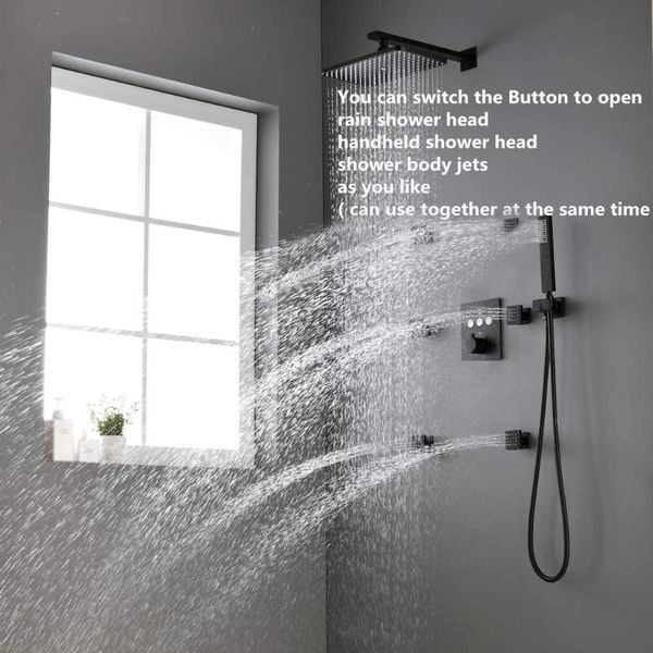 thermostatic brass rectangular 12 x 8 inch rainfall shower system with 6 pcs body jets mixer set (black) bathroom sets
thermostatic brass rectangular 12 x 8 inch rainfall shower system with 6 pcs body jets mixer set (black) bathroom sets