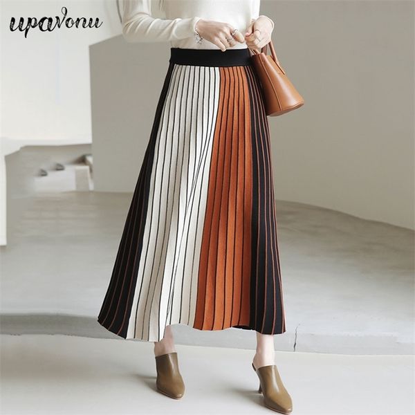 high waist striped knit skirt women elastic elegant a-line midi autumn 210524, Black
high waist striped knit skirt women elastic elegant a-line midi autumn 210524, Black