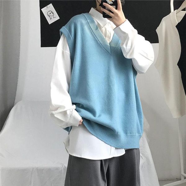 men's vests 2021 autumn men korean style fashion pullover oversized sweater vest outer wear loose casual blue waistcoat knit, Black;white
men's vests 2021 autumn men korean style fashion pullover oversized sweater vest outer wear loose casual blue waistcoat knit, Black;white