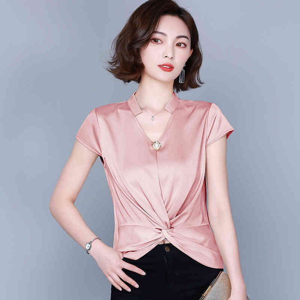 fashion satin silk blouse short-sleeved summer v-neck solid color mulberry women woman 210427, White
fashion satin silk blouse short-sleeved summer v-neck solid color mulberry women woman 210427, White