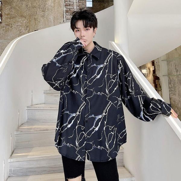 men's casual shirts 2021 autumn turn-down collar long sleeve shirt for men personality print loose japan style clothing, White;black
men's casual shirts 2021 autumn turn-down collar long sleeve shirt for men personality print loose japan style clothing, White;black