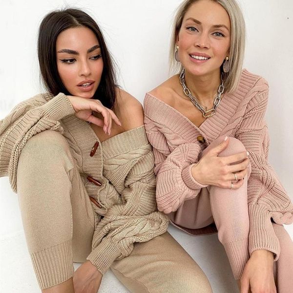 women's two piece pants autumn and winter knitted two-piece casual twist cardigan retro suit, White
women's two piece pants autumn and winter knitted two-piece casual twist cardigan retro suit, White