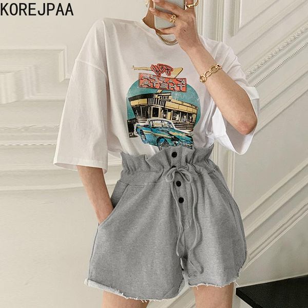women's tracksuits korejpaa women set 2021 summer korea chic age reduction round neck cartoon print loose short-sleeved t-shirt buttons, Gray
women's tracksuits korejpaa women set 2021 summer korea chic age reduction round neck cartoon print loose short-sleeved t-shirt buttons, Gray