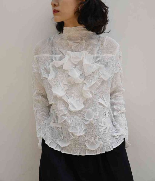 knits fashion messy fold long sleeve stand collar ruffles soild t-shirt women, White
knits fashion messy fold long sleeve stand collar ruffles soild t-shirt women, White