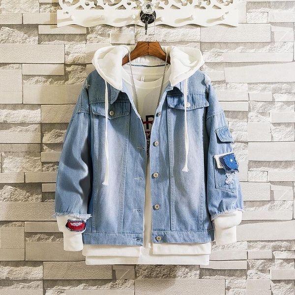 men's jackets patch denim jacket street hip hop hooded hole jean casual cowboy outerwear autumn fashion slim fit coats, Black;brown
men's jackets patch denim jacket street hip hop hooded hole jean casual cowboy outerwear autumn fashion slim fit coats, Black;brown