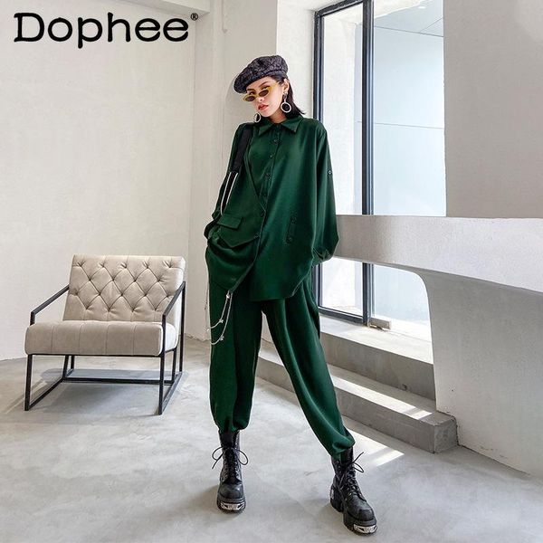 women's two piece pants fashion tracksuit temperament loose casual long sleeve chain buttons up shirt+high waisted wide-leg two-piece s, White
women's two piece pants fashion tracksuit temperament loose casual long sleeve chain buttons up shirt+high waisted wide-leg two-piece s, White