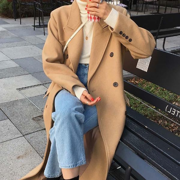 women's wool & blends camel long knee-length double female suit brought double-breasted coat straight commuter retro cloth winter, Black
women's wool & blends camel long knee-length double female suit brought double-breasted coat straight commuter retro cloth winter, Black