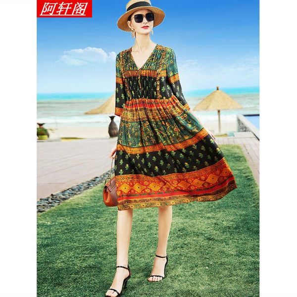 spring big brand mulberry silk dress mother elegant print casual dresses, Black;gray
spring big brand mulberry silk dress mother elegant print casual dresses, Black;gray