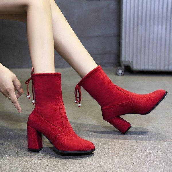 boots heel elastic round head boots, short boot women's net red skinny fashionable mid low, Black
boots heel elastic round head boots, short boot women's net red skinny fashionable mid low, Black