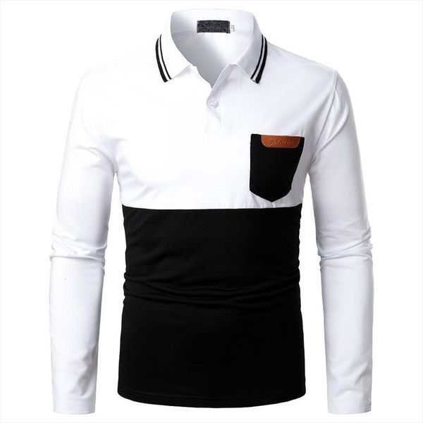 two color stitching pockets cowhide mens polos shirt turn down collar long sleeve shirts teeshirt homme, White;black
two color stitching pockets cowhide mens polos shirt turn down collar long sleeve shirts teeshirt homme, White;black
