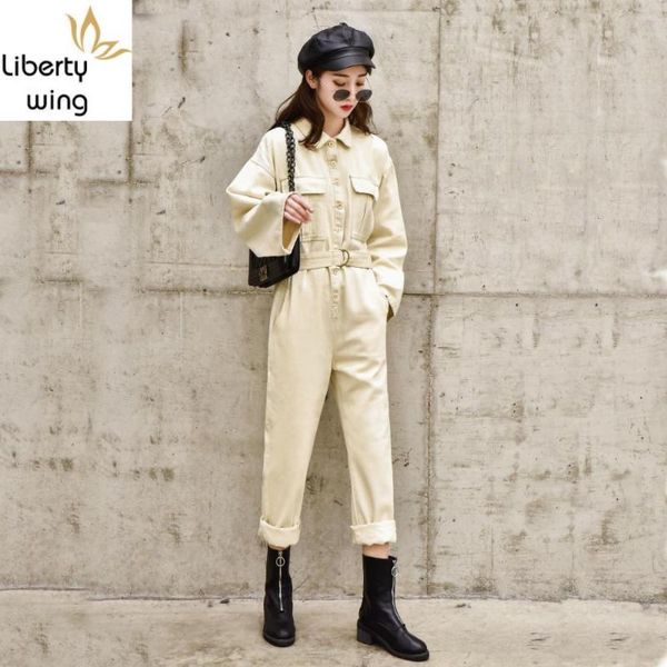 women's jumpsuits & rompers fashion long sleeve casual loose fit denim jumpsuit women students jeans overalls ankle-length pants female, Black;white
women's jumpsuits & rompers fashion long sleeve casual loose fit denim jumpsuit women students jeans overalls ankle-length pants female, Black;white