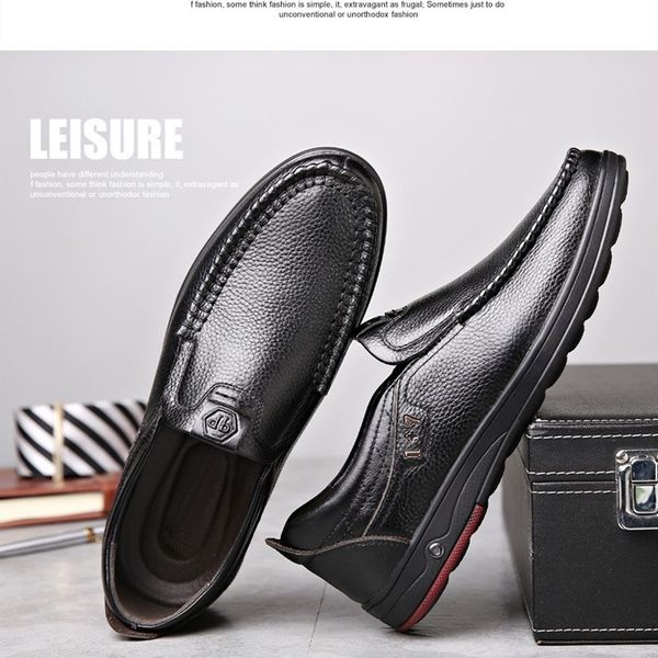 men's leather shoes loafers elegant business father's gift 12, Black