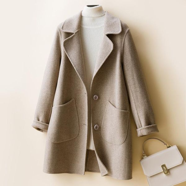 women's wool & blends 2021 winter double-sided woolen coat wear medium and long korean version small loose, Black
women's wool & blends 2021 winter double-sided woolen coat wear medium and long korean version small loose, Black