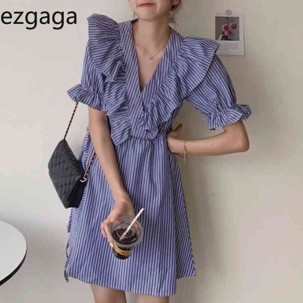 ezgaga elegant dress women v-neck ruffles short sleeve summer high waist loose ladies striped dress casual sweet vestidos 210430, Black;gray
ezgaga elegant dress women v-neck ruffles short sleeve summer high waist loose ladies striped dress casual sweet vestidos 210430, Black;gray