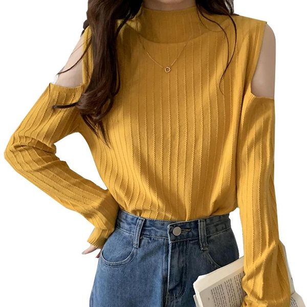 women's sweaters spring autumn knitted t shirt women loose hollow out long sleeve woman 2021 mock neck solid basic korean fashion, White;black
women's sweaters spring autumn knitted t shirt women loose hollow out long sleeve woman 2021 mock neck solid basic korean fashion, White;black