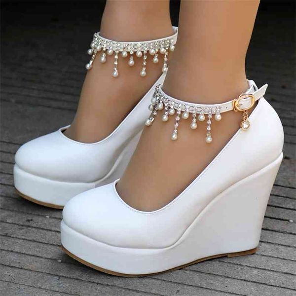 crystal queen ankle strap platform wedges women pump high heels sapato feminino dress shoes 210901, Black
crystal queen ankle strap platform wedges women pump high heels sapato feminino dress shoes 210901, Black