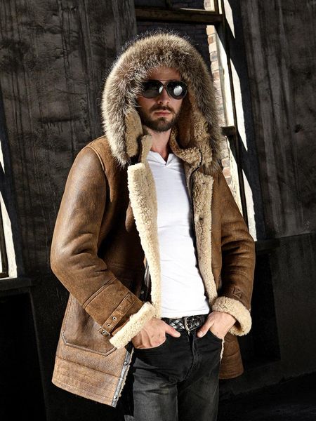 men's leather & faux men jacket sheepskin coat genuine outerwear detachable hooded winter coldproof fashion casual mid long, Black
men's leather & faux men jacket sheepskin coat genuine outerwear detachable hooded winter coldproof fashion casual mid long, Black
