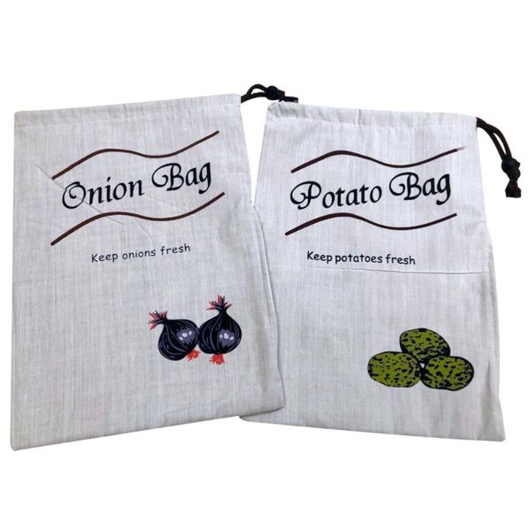 storage bags 2pcs vegetable bag potatoes drawstring onions pouch