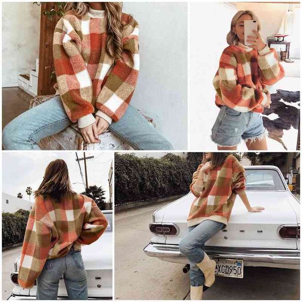 women sweaters vintage lambswool plaid hoodies sweatshirt o neck loose pullover female long sleeve autumn winter ladies warm coats, White;black
women sweaters vintage lambswool plaid hoodies sweatshirt o neck loose pullover female long sleeve autumn winter ladies warm coats, White;black
