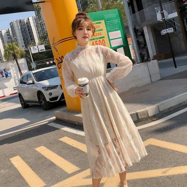 arrival fashion autumn dress women elegant sweet stand collar puff sleeve temperament hollow out lace 210529, Black;gray 
arrival fashion autumn dress women elegant sweet stand collar puff sleeve temperament hollow out lace 210529, Black;gray
