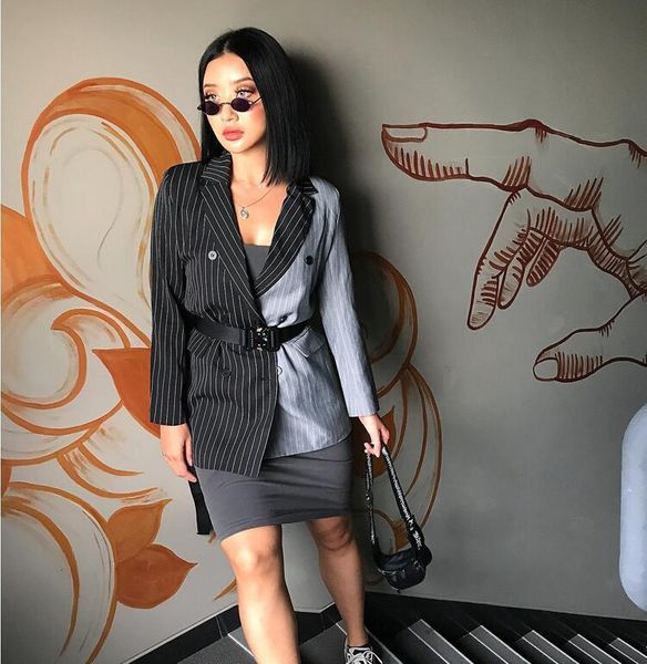 women's suits & blazers patchwork striped blazer jacket women autumn notched collar slim fit casual long coat outerwear elegant office, White;black
women's suits & blazers patchwork striped blazer jacket women autumn notched collar slim fit casual long coat outerwear elegant office, White;black