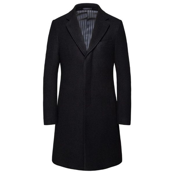 men's wool & blends 2021 winter cashmere coat man simple jacket overcoat, Black