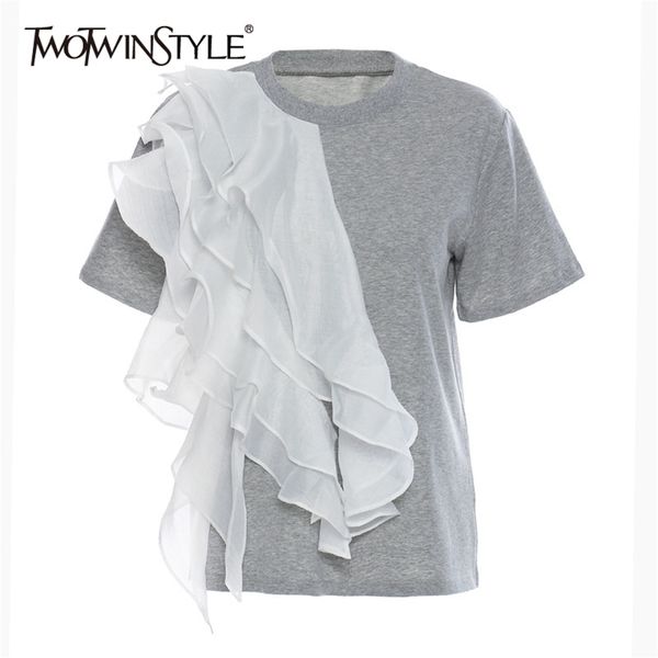 casual patchwork ruffle for women o neck short sleeve hit color t shirt female fashion clothing style 210524, White
casual patchwork ruffle for women o neck short sleeve hit color t shirt female fashion clothing style 210524, White