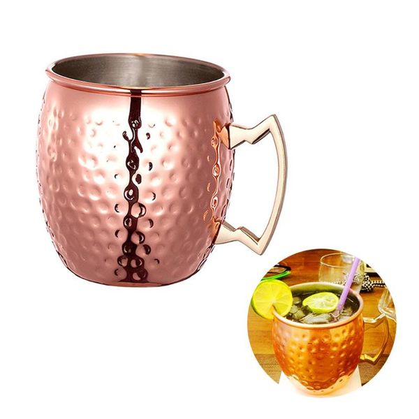 530ml moscow mule mug copper plated drinking cups with hammered finish (rose gold) mugs