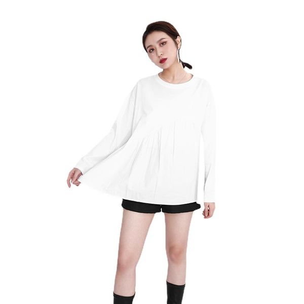 women's t-shirt women blue irregular pleated t-shirts oversized casual round neck long sleeve female clothing spring autumn 2021, White
women's t-shirt women blue irregular pleated t-shirts oversized casual round neck long sleeve female clothing spring autumn 2021, White