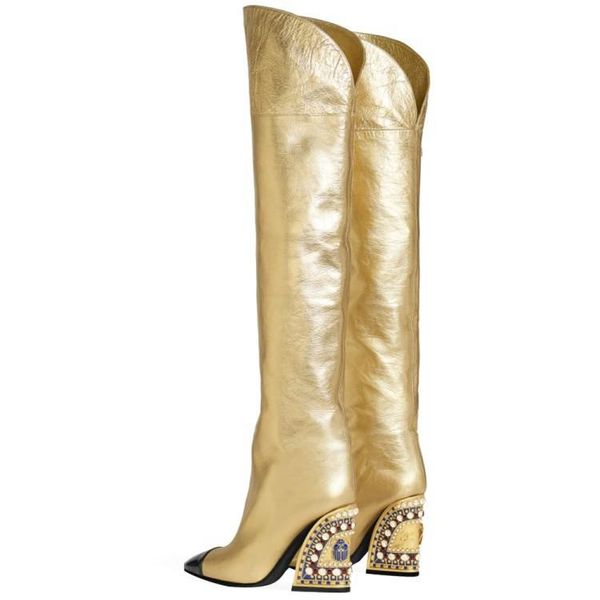 boots woman over the knee high gold female strange heel slip on crystal decoration, Black
boots woman over the knee high gold female strange heel slip on crystal decoration, Black