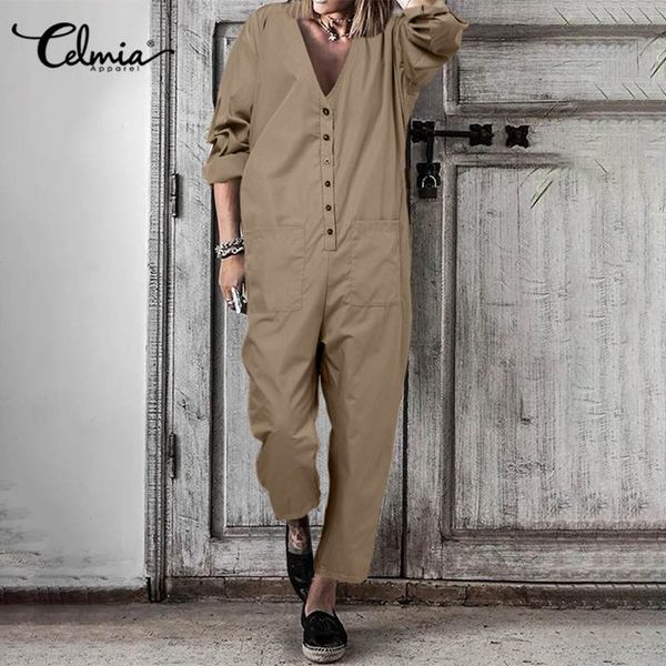 celmia long jumpsuit fashion women long sleeve jumpsuitv-neck solid rompers autumn vintage packets pants casual loose overalls 7, Black;white
celmia long jumpsuit fashion women long sleeve jumpsuitv-neck solid rompers autumn vintage packets pants casual loose overalls 7, Black;white
