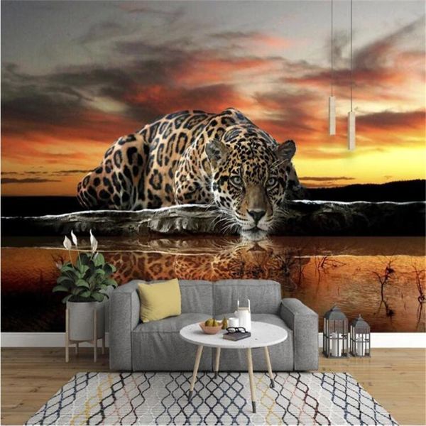 wallpapers milofi large 3d modern personality high-definition leopard drinking water reflection mural tv background wall 
wallpapers milofi large 3d modern personality high-definition leopard drinking water reflection mural tv background wall
