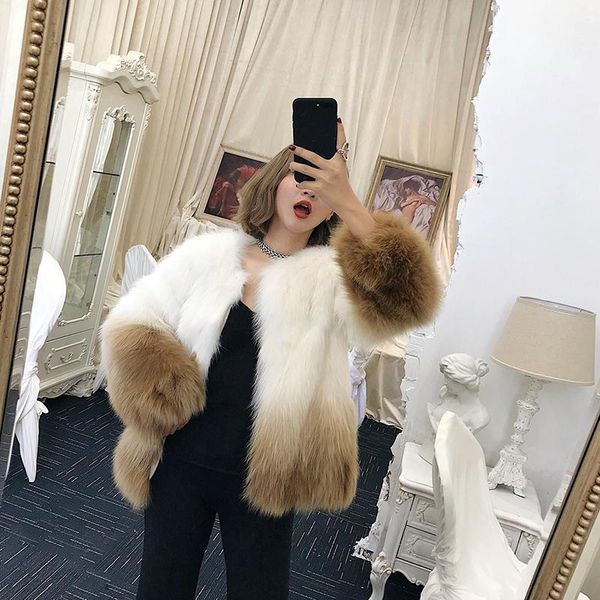 women's fur & faux real winter coat women clothes autumn pink short jacket vintage gradual color coats manteau femme hiver my1002, Black
women's fur & faux real winter coat women clothes autumn pink short jacket vintage gradual color coats manteau femme hiver my1002, Black